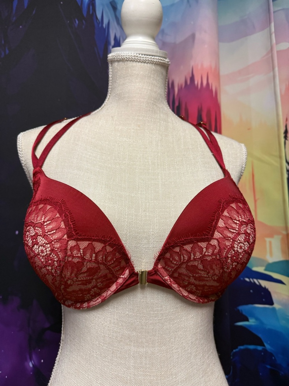 Victoria's Secret Burgundy Lace Push-Up Bra with Double Straps